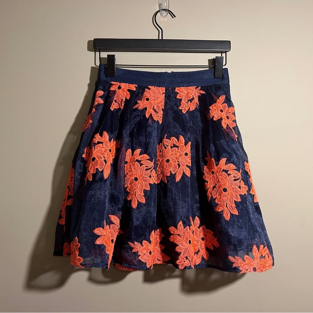 Maeve Navy Blue with Orange Appliqué Skirt (Size 2)